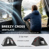 Outsunny Cort camping 2 persoane 3000 mm impermeabil & rezistent la vânt, cort cupolă cu 2 uși, 2 ferestre cu plasă, 2 ferestre laterale, husă de transport(m-8)
