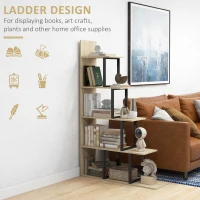 HOMCOM 5-Tier Bookcase, Wooden Ladder Bookshelf Display Stand, Oak(m-4)