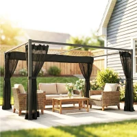 Outsunny Pérgola de Jardim 3x4 m com Teto Retrátil e 4 Laterais em Rede UPF30+ Pérgola para Exterior Terraço Cinzento(m-11)