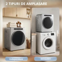 HOMCOM Uscător cu evacuare 5kg, uscător compact independent tip încărcare frontală 1000W cu tambur din oțel inoxidabil, timer, argintiu(m-6)