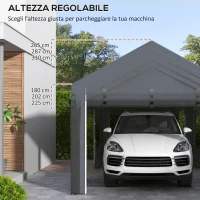 Outsunny Gazebo per Auto e Feste con Altezza Regolabile, 4 Porte e 4 Finestre, 6x3m Grigio Scuro(m-5)