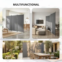 Outsunny Paravan pliabil cu 3 panouri 260x180 cm Paravan separator de încăperi cu suport metalic UPF 30+ Gri închis(m-4)