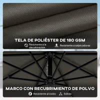 Outsunny Parasol Excéntrico con Luces LED Solares Ø345 cm Sombrilla Jardín de Aluminio con Base Cruzada Manivela Funda Gris(m-8)