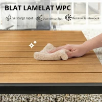 Outsunny Set mobilier grădină 7 piese Colțar modular exterior cu masă WPC și pouf bej și gri(m-4)