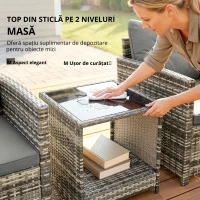 Outsunny Set mobilier exterior 3 piese din rășină împletită, masă și 2 fotolii cu perne, 62x65x75 cm, Gri deschis(m-4)