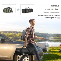 Outsunny Cort Gonflabil Tip Tunel pentru 3-6 Persoane cu Pridvor, Ferestre din Plasă și Husă, Impermeabil, Verde Măsliniu(m-4)
