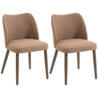 HOMCOM Dining Chairs Set of 2, Linen Upholstered Kitchen Chairs with Padded Seat, Curved Backrest, Rubberwood Legs, Brown