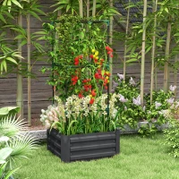 Outsunny Hochbeet mit Rankgitter Pflankasten mit Rankhilfe, offener Boden, wetterbeständig, 61 cm x 61 cm x 140 cm, Dunkelgrau(m-10)