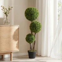 HOMCOM Pianta di Bosso Artificiale a 3 Sfere con Vaso Incluso e Fondo Rinforzato, Altezza 115 cm(m-9)