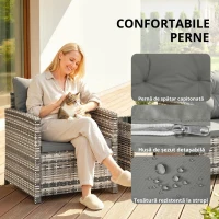 Outsunny Set mobilier exterior 3 piese din rășină împletită, masă și 2 fotolii cu perne, 62x65x75 cm, Gri deschis(m-5)