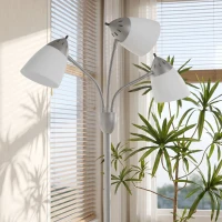 HOMCOM Arc Tree Floor Lamp with 3 Adjustable Rotating Lights, Industrial Standing Lamp with Steel Frame, Silver Tone(m-10)