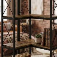 HOMCOM 6-Tier L-Shaped Bookshelf, Freestanding Corner Bookcase with Metal Frame, Rustic Brown(m-13)