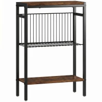HOMCOM Bijzettafel met 3 planken, kleine nachttafel met metalen frame, rustiek bruin voor de woonkamer(m-1)
