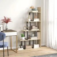HOMCOM 5-Tier Bookcase, Wooden Ladder Bookshelf Display Stand, Oak(m-2)