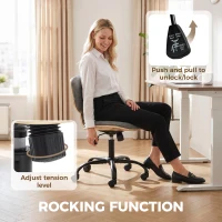HOMCOM Home Office Desk Chair Rocking Function Ergonomic Swivel Chair with PU Wheels, Grey(m-6)