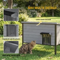 PawHut Căsuță rezistentă la intemperii cu acoperiș rabatabil, podea detașabilă și intrare pentru 1-2 pisici până la 12 kg 85x55x70 cm gri deschis(m-7)