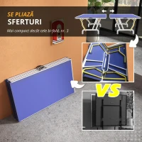 SPORTNOW Masa de Tenis de Masă pliabilă, inclusiv 2 rachete, 3 mingi, plasă, interior și exterior, cadru metalic, 274x152x76cm, Albastru(m-5)