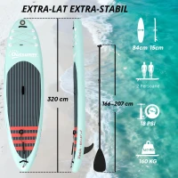 Outsunny Placă de Paddle Surf Gonflabilă 320 cm, cu Suprafață Antiderapantă, Vâslă Reglabilă din Aluminiu, Aripioară, Pompă și Rucsac(m-3)