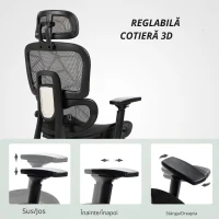 HOMCOM Scaun de birou, scaun de birou ergonomic din plasă cu brațe 3D, spătar inclinabil, 66x64x122 cm, negru(m-4)