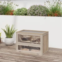 PawHut Jaula para Hámster de Madera de 2 Niveles Casa para Animales Pequeños con Plataformas Escaleras 60x35x42 cm Madera Natural(m-10)