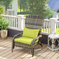 Outsunny Sedia da Giardino Adironrack con Braccioli e Cuscini, Sedia in Rattan e Acciaio per Interni ed Esterni, 64x80x90 cm, Verde(m-10)