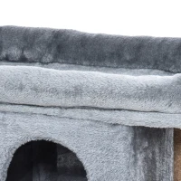 PawHut Arbre à chat hauteur de 57 cm avec griffoir en jute, niche, plateforme et balle de jeu, en tissu peluche gris clair(m-12)