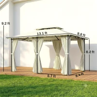 Outsunny 4m x 3(m)Garden Gazebo, Double Roof Outdoor Gazebo Canopy Shelter with Curtains, Solid Steel Frame for Lawn and Deck, Beige(m-3)