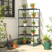Outsunny 5-Etagen Pflanzenständer, 138 cm hoch Blumenständer für Innen Außen, Pflanzenregal aus Stahl Dunkelgrün(m-9)