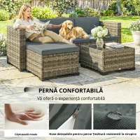 Outsunny Set exterior de grădină din ratan 5 piese cu perne 2 fotolii de colț fotoliu fără brațe suport pentru picioare și masă(m-6)