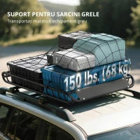 SPORTNOW Suport bagaje pentru acoperiș universal, coș de acoperiș cu protecție contra vântului, până la 150 kg, 116 x 92 x 11,5 cm pentru SUV-uri, camioane, Negru(m-8)