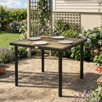 Outsunny Square Garden Dining Table with 5.4cm Parasol Hole, Slatted Top, Metal Frame, 86 x 86 x 71cm, Brown(m-9)