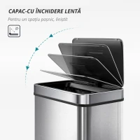 HOMCOM Coș de gunoi cu senzor 60 L cu capac cu închidere silențioasă, coș de gunoi automat de bucătărie din oțel inoxidabil, argintiu(m-6)