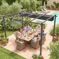 Outsunny Pergola Gazebo 4x3 m con 8 Fori di Drenaggio, in Alluminio, Metallo e Poliestere, Grigio Scuro(m-9)