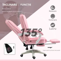 Vinsetto Scaun de birou cu suport pentru picioare, spătar reglabil, reglabil în înălțime, 5 role, roz + alb(m-6)