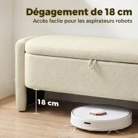 HOMCOM Banc Bout de Lit Banquette, 118x42x45cm, Banc de Rangement Rembourré en Tissu Bouclé, Pieds en Bois d'Eucalyptus, Crème(m-7)