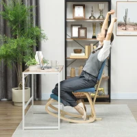 HOMCOM Chaise à genoux ergonomique avec dossier, siège assis genoux à bascule, correcteur de posture 51x84x93cm bleu foncé(m-8)