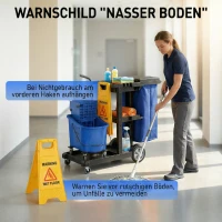HOMCOM Reinigungskarre, Rollender Putzwagen mit 3 Ablagen, 70-Liter-Müllsack, Mop-Wringer-Eimer, Blau(m-9)