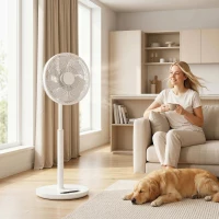 HOMCOM Ventilateur sur pied, ventilateur 39 cm avec 12 vitesses, 4 modes, minuterie 9H, oscillant 120°, hauteur réglable, blanc(m-10)