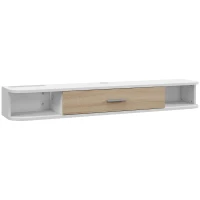 HOMCOM Mobile TV Sospeso in Legno con 2 Ripiani Aperti e Armadietto, 120x26x16 cm, Bianco e Rovere(m-1)