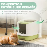 PawHut Maison de toilette pour chat bac à litière fermé chat avec porte translucide pelle incluse 40,5 x 52,5 x 42,5 cm vert(m-4)