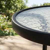 Outsunny Tempered Glass Top Round Outdoor Dining Table with Parasol Hole, 96.5 x 96.5 x 71 cm(m-10)
