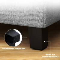 HOMCOM Quadratischer Hocker, kleiner Ottoman mit Seitentasche, Fußstütze aus Stoff in Leinenoptik mit Gummibaumholzbeinen, Hellgrau(m-7)