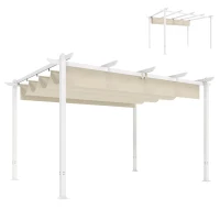 Outsunny Pergola 3 x 4 m Terrassenüberdachung mit Schiebedach, magnetische Verschlüsse, UV30+ Beige(m-12)
