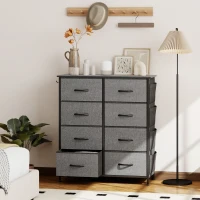 HOMCOM Kommode 8 Stoff-Schubladen, Aufbewahrungsmöbel mit 4 Taschen, 2 Haken, Stahlgestell, 86 x 30 x 94,5 cm, grau(m-6)