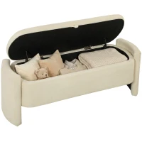 HOMCOM Banc Bout de Lit Banquette, 118x42x45cm, Banc de Rangement Rembourré en Tissu Bouclé, Pieds en Bois d'Eucalyptus, Crème(m-16)