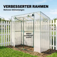 Outsunny Mini-Gewächshaus, Anlehn-Gewächshaus mit Rolltür und Netzfenstern, UV-beständig, für Blumen, Setzlinge, Pflanzen, Weiß(m-4)