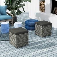 Outsunny 2er Set Rattan Hocker Sitzhocker mit Rattanoptik Stauraum Kissen Deckel 120 kg belastbar 40x40x41cm Dunkelgrau(m-10)