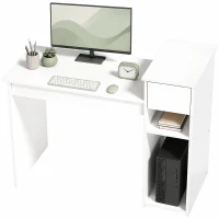 HOMCOM Escritorio para Ordenador con Cajón y Estantería Escritorio con Soporte para Unidad Central 108x50x82 cm Blanco(m-12)