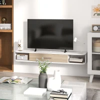 HOMCOM Mobile TV Sospeso in Legno con 2 Ripiani Aperti e Armadietto, 120x26x16 cm, Bianco e Rovere(m-8)