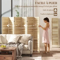 HOMCOM Paravent intérieur en bois 4 panneaux 160 x 170 cm, séparateur de pièce pliable 3 étagères, bois naturel effet brûlé(m-5)
